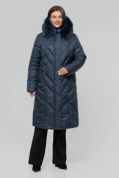 Зимние женское пальто большого размера UF-Fashion LR-35-песец 52 синий