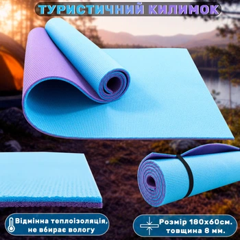 Килимок туристичний (каремат в намет та під спальний мішок), мат для туризму, кемпінгу, походу та природи OSPORT Tourist 8мм (ty-0055) Фіолетово-блакитний