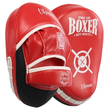 Лапа боксерська вигнута тренувальна шкірвінілова 2 шт BOXER NEW 2013-N Червоний, розмір 23x19x4,5 см