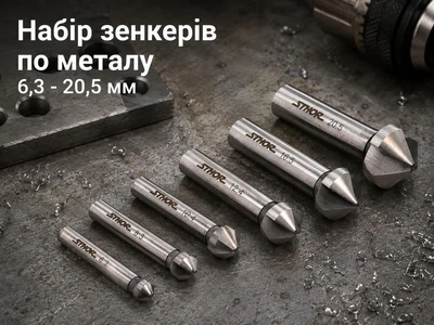 Зенкеры по металлу STHOR, набор 6 шт, 6,3–20,5 мм, HSS 4241