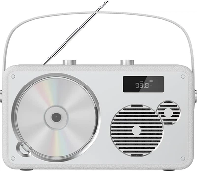 CD проигрыватель LONPOO 103 с Bluetooth, FM-радио, USB, AUX, аккумулятором, белый