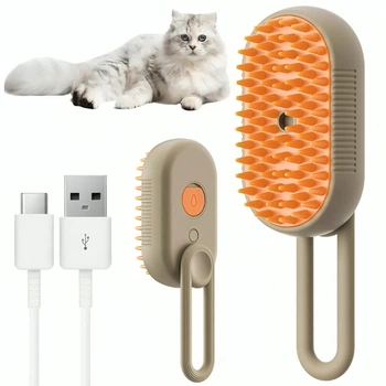 Паровая щетка для кошек и собак 3в1, от USB, Steamy Brush E-W3317, Оранжевый / Электрическая расческа для кота