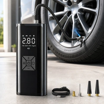 Акумуляторний автомобільний компресор 6000 мА·год із Power Bank, цифровим дисплеєм, автостопом і LED-ліхтариком