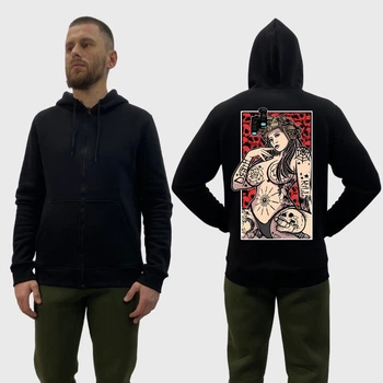 Мужской худи на молнии на флисе с принтом Sunset Goons дівчина черепи тату, Черный XS (MZIPH202BL48)