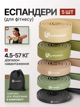 Петли для подтягиваний резинки для фитнеса набор резиновых петель 5 шт power band эспандеры резиновые латексные силовые ленты сопротивления турника тренировок кроссфита растяжки фитнес тренинга спины рук груди разноуровневые нагрузки 4.5–57 кг U-Powex