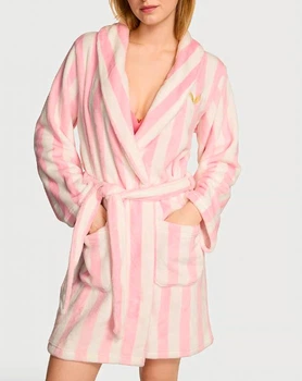 Халат Victoria's Secret флісовий рожевий смужка крила класичний плюшевий Short Cozy Robe M/L