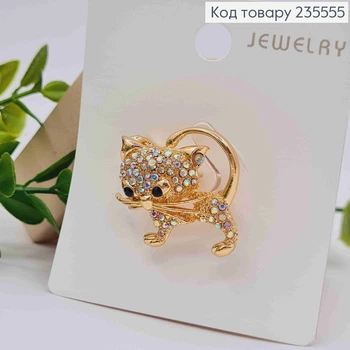 Брошь "Котик" украшена Блестящими камешками Хамелеон, Золотого цвета, 3,2*2,7см.