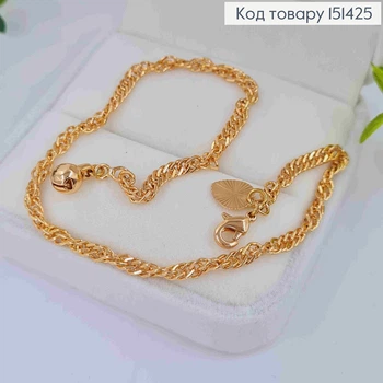 Браслет на ногу ПАНЦИРНОЕ витое плетение, длина 26см, Xuping 18К