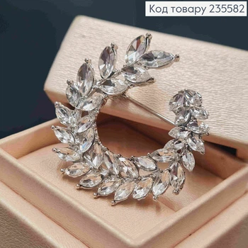 Брошь "Блестящая Веточка" с Блестящими камушками, 3,8см, Серебряного цвета