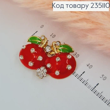 Брошь красивая женская на одежду металл Вишенки с камнями