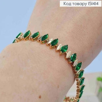 Браслет "Вивьен" с Зелеными камешками, длина 17+2см, Xuping 18К