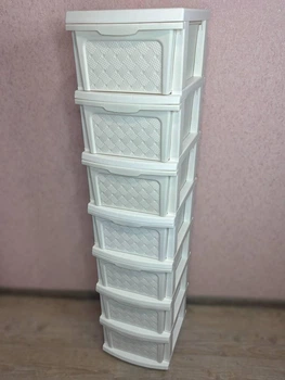 Пластиковый R-plastic комод Компакт с цельнолитыми ящиками на 7 ярусов R-plastic белого цвета
