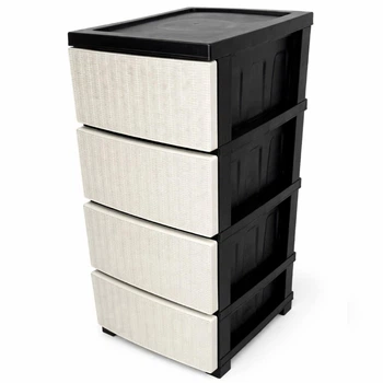 Комод R-plastic пластиковый R-Plastic Ротанг на 4 ящика бело-черный