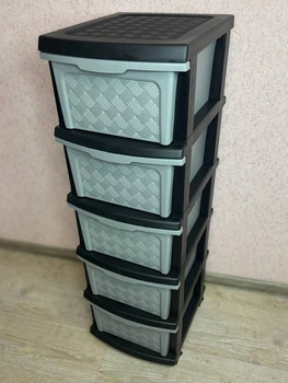 Пластиковый R-plastic комод "Компакт" с цельнолитыми ящиками чёрно - серый на 5 ярусов
