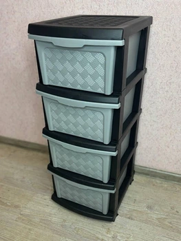 Пластиковый R-plastic комод "Компакт" с цельнолитыми ящиками чёрно - серый на 4 яруси