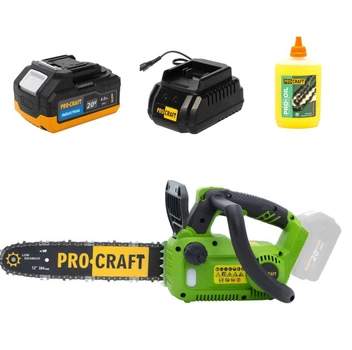 Акумуляторна ланцюгова пилка Procraft PKA42Li + 1акб industrial (20В, 4Аг) Type-c + ЗП charger20/1 + олива ланцюга