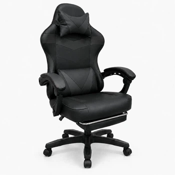 Игровое кресло с широким сиденьем DEXON RD-6017 с подставкой для ног из экокожи, Чёрное