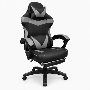 Игровое кресло с широким сиденьем DEXON RD-6017 с подставкой для ног из экокожи, Серое