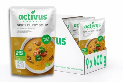 Упаковка суп гострий каррі ACTIVUS Органічний з кокосовими вершками 9х400 г.(C-02-002-U-pak)