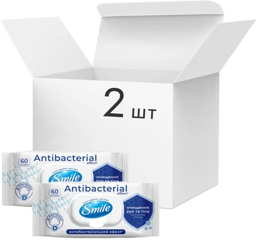 Упаковка влажных салфеток Smile Antibacterial с Д-пантенолом 2 пачки по 60 шт (42112708)