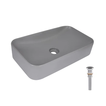 Раковина накладная Qtap Tern 610x350x135 мм, Stone grey, прямоугольная, с донным клапаном QTTER188SG49789