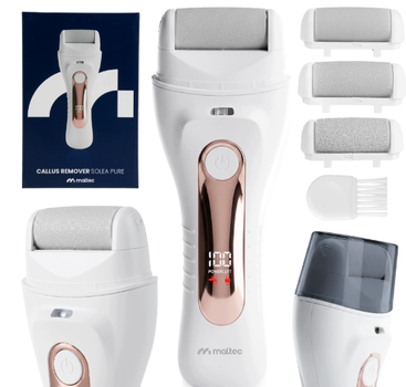 Электрическая роликовая пилка для пяток MalTec Solea Pure 114889 аккумуляторная с 3 насадками, LED-дисплеем и защитой IPX6
