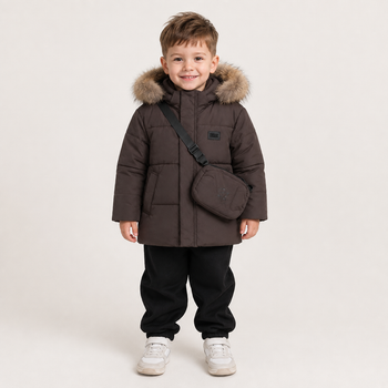 Куртка зимова Harmony Baby для хлопчика з натуральним хутром, Темний шоколад, 86-92