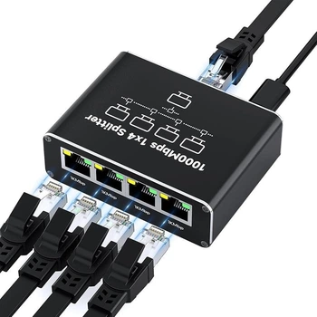 Сплітер мережевий Ethernet RJ45 1000 Мбіт/с активний, 1 на 4, з живленням Type-C 78821