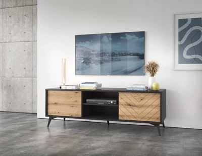 Тумба под ТВ Perfect Home Даймонд / Diamond RTV154 2-дверная Дуб эвок/черный