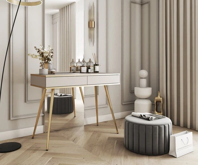 Стол туалетный Perfect Home Оро / Oro T102 с 2 ящиками и золотыми ножками Бежевый
