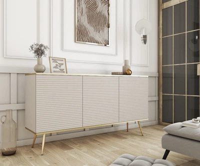 Комод Perfect Home Оро/Oro K160 MDF 3-дверний із золотими ніжками Бежевий