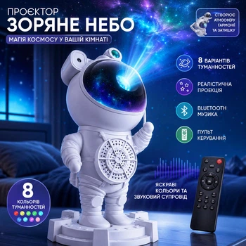 Великий Нічник Проектор зоряного неба та місяця Астронавт Лазерний з BT колонкою пультом та таймером