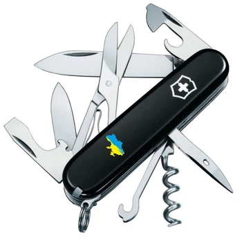 Ніж складаний мультитул Victorinox Climber Ukraine чорний 91мм 14 функцій Карта 1.3703.3_T1166u