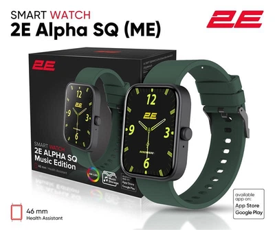 Smart-часы 2E Alpha SQ Music Edition черно-зеленый 46мм AMOLED IP68