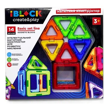 Конструктор магнитный IBLOCK Геометрические фигуры 14 эл, PL-923-525