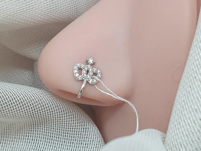 Серебряная серьга-пирсинг в нос (без прокола, обманка). 2802R