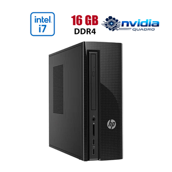 Компьютер HP Slimline 270-p024 SFF / Intel Core i7-7700T (4 (8) ядра по 2.9 - 3.8 GHz) / 16 GB DDR4 / 256 GB SSD M.2 / nVidia Quadro P1000, 4 GB GDDR5, 128-bit / WiFi / Win 10 Pro Lic б/у