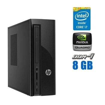 Компьютер HP Slimline 270-p024 SFF / Intel Core i7-7700T (4 (8) ядра по 2.9 - 3.8 GHz) / 8 GB DDR4 / 256 GB SSD M.2 / nVidia Quadro K1200, 4 GB GDDR5, 128-bit / WiFi / Win 10 Pro Lic б/у