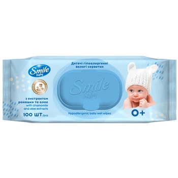Серветки вологі Smile Baby 0+ дитячі з екстрактом ромашки алое та вітамінним комплексом 100 шт