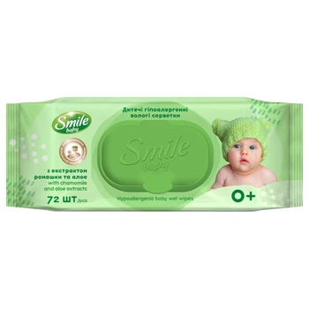 Серветки вологі Smile Baby 0+ дитячі з екстрактом ромашки алое та вітамінним комплексом 72 шт