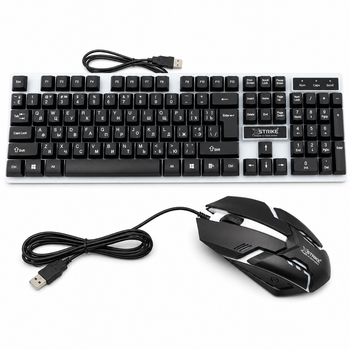 Клавиатура и мышь игровые проводные USB с RGB-подсветкой, полноразмерная клавиатура 107 клавиш и оптическая мышь 1000 DPI