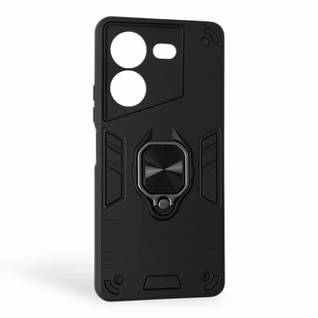 Чехол противоударный с кольцом для Tecno Pova 5 / LH7n черный (защита камеры, подставка)