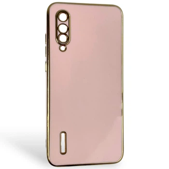 Чехол для Xiaomi Mi 9 Lite пудровый глянцевый с золотой окантовкой (золотой кант, защита камеры)