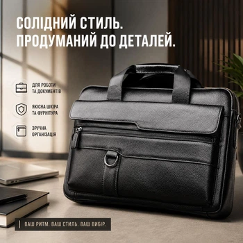 Мужская сумка-портфель А4 для документов и ноутбука 39×30×5 Qvant 8831 - Черная