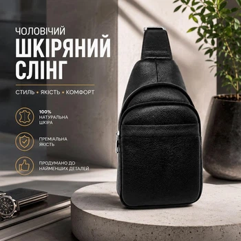 Сумка чоловіча через плече 30×19×5 з натуральної шкіри джокер Qvant (250100) - Чорний