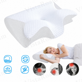 Ортопедическая подушка Memory Foam для шеи и плеч 62×37-8-12 см, форма бабочка, эффект памяти 1300гр KT7006270