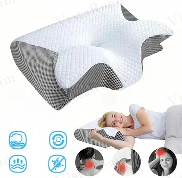 Ортопедическая подушка Memory Foam для шеи и плеч 62×37-8-12 см, форма бабочка, эффект памяти 1300 гр KT7006279