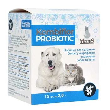 Modes Kombiflor Probiotic - Пробиотик в порошке Комбифлор для поддержания баланса микрофлоры кишечника собак и кошек 2 г (4820254821000)