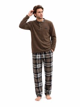 Тепла піжама чоловіча Pijamaʼn XL Коричневий флісовий реглан зі штанами