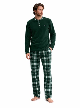 Тепла піжама чоловіча Pijamaʼn XL Зелений флісовий реглан зі штанами